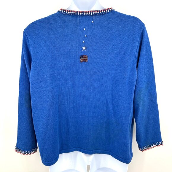 STORYBOOK KNITS AMERICAN SNOWMEN SEQUIN BEAD SNOWMAN FLAG GRANNY CORE CARDIGAN - Picture 5 of 7